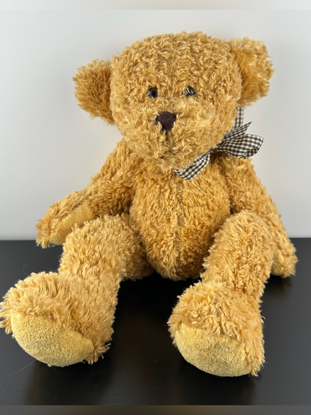Ganz RARE 2001 Vintage Linus Teddy Bear 13” H5141 Brown Tan Plush Plaid Bow